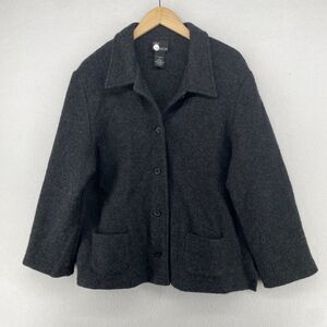 FIRST OPTION Cardigan Womens 16 Jacket Boiled Wool Classic Button Up Gray Vtg